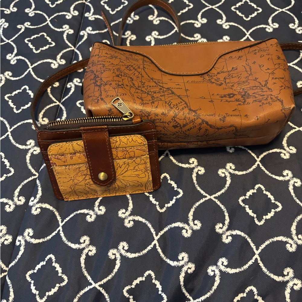Patricia Nash Tan Crossbody Bag with Map Design